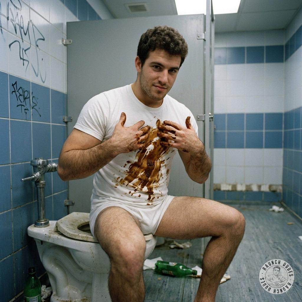 That twink just smeared shit all over his shirt in a public bathroom, rubbing it in like he’s painting a masterpiece of...