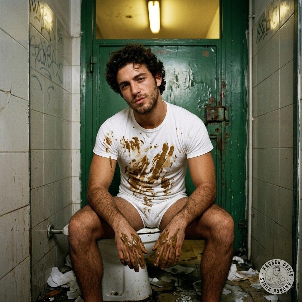 This dude slathered shit all over his shirt in a public bathroom, leaving it glistening like a fucking masterpiece of filth....