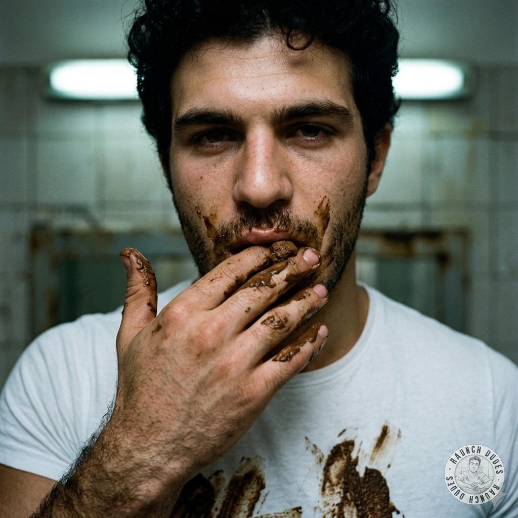 That filthy twink shoves another glob of warm, musky shit down his throat in the public toilet, moaning like a hungry slut...