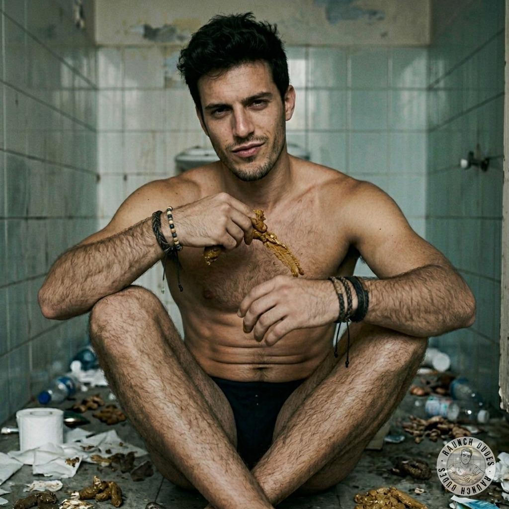 Dude’s got a fetish for filth—slathering shit all over his chest in a public john, leaving sticky, stinky proof of his nasty...