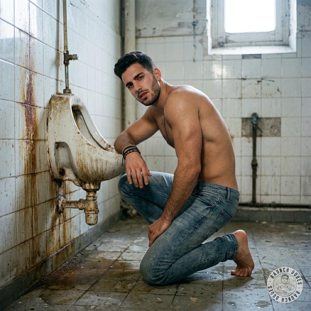 Kneeling before that filthy urinal, tongue out, ready to worship every drop of piss like it’s the sweetest nectar 😈💦 #fetish...