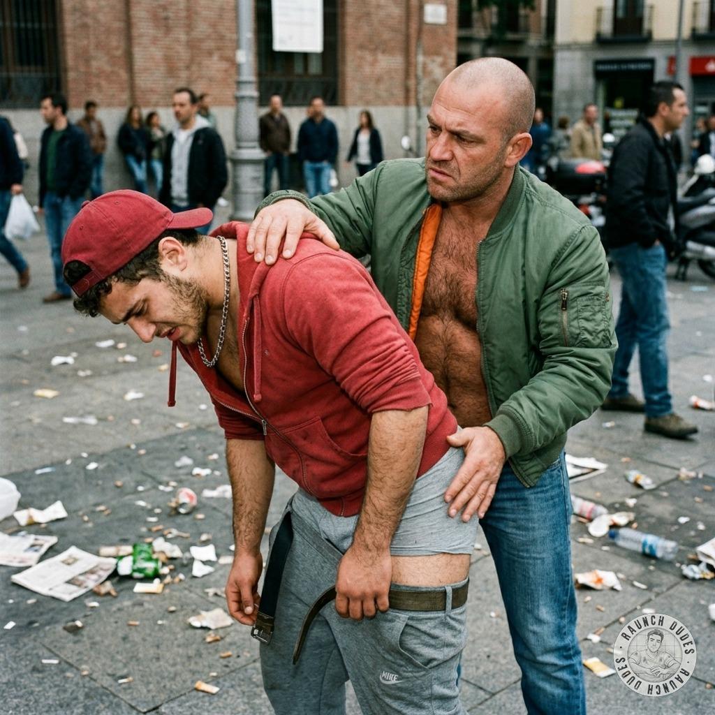A skinhead spanks a boy on the street. #skinheads #inpublic #rough #street #hairy