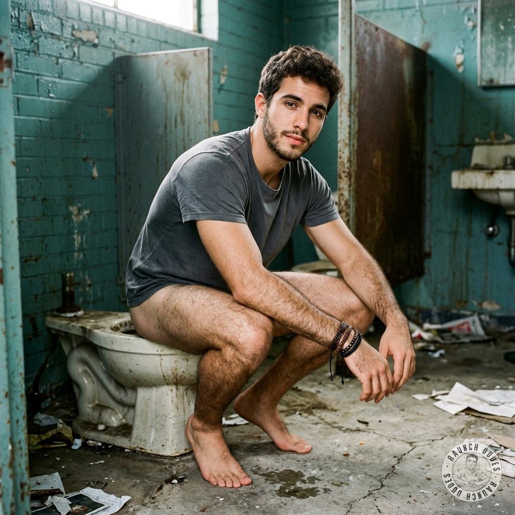 That tight ass clenching as he drops a steaming load in a public toilet, filling the stall with that thick, musky stench....