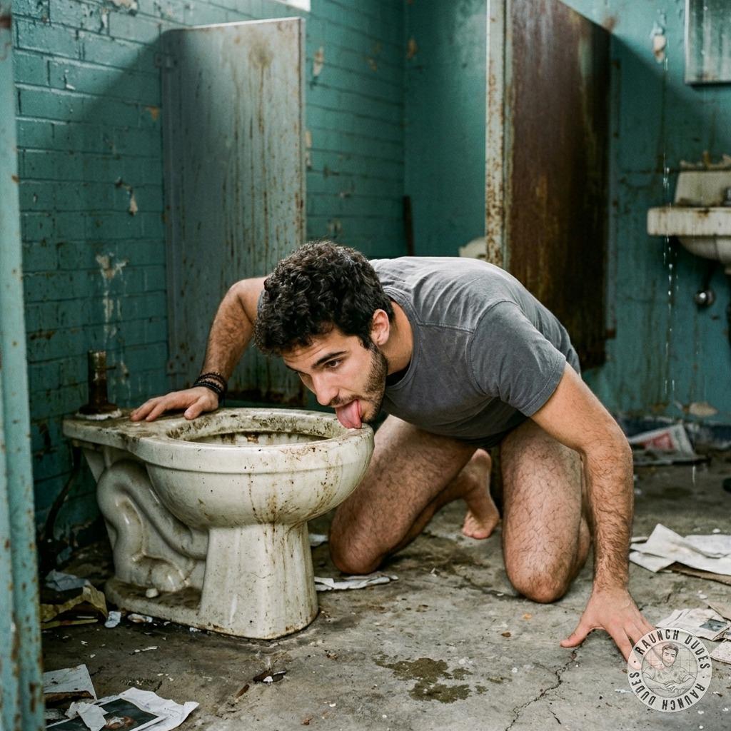 That filthy twink on his knees, tongue deep in the public toilet bowl, licking up every last drop of warm piss and grime...