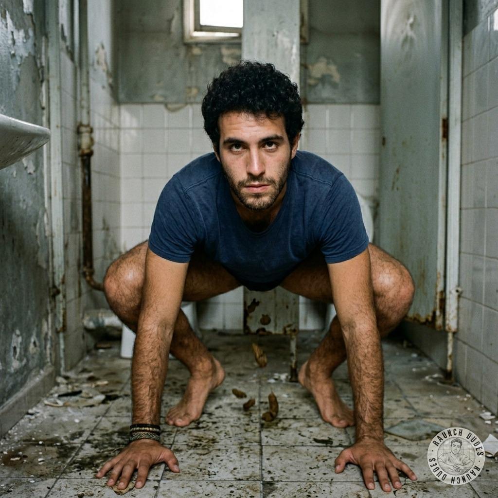 That tight ass squats in a public toilet, letting loose a thick, warm turd right on the floor. Watching it plop out is so...