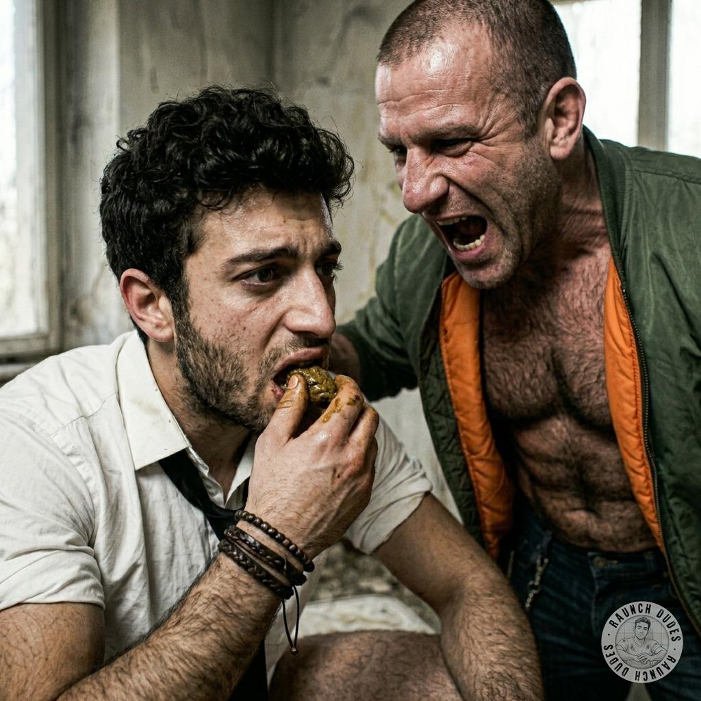 Forced to eat that warm, mushy shit on the floor, his face pressed into the stink—nothing hotter than a skinhead making you...