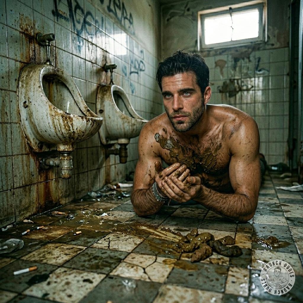 Dripping shit all over that tight chest in the public john, leaving sticky trails for anyone to follow. The stench mixes...