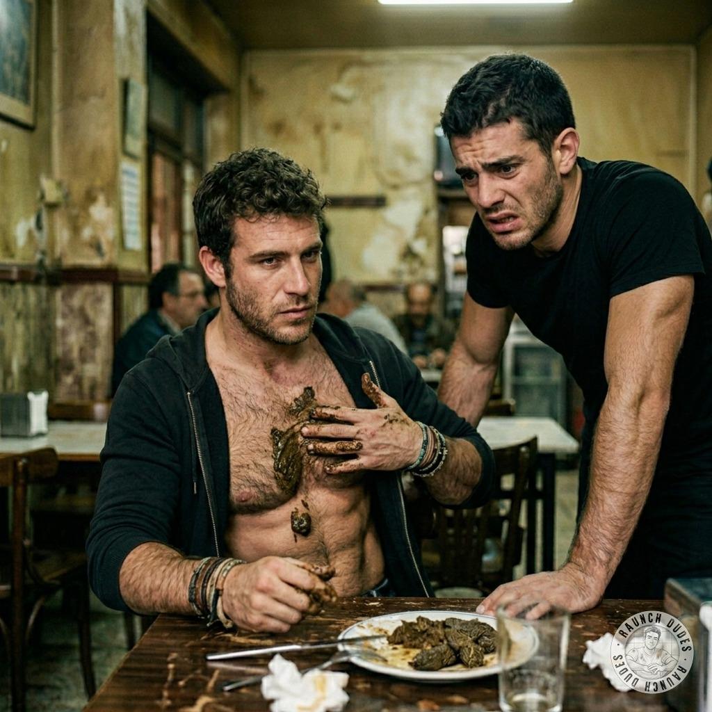 That pervy slut shoves shit in his mouth at the dinner table, smearing his chest with filth while the waiter gags in horror....