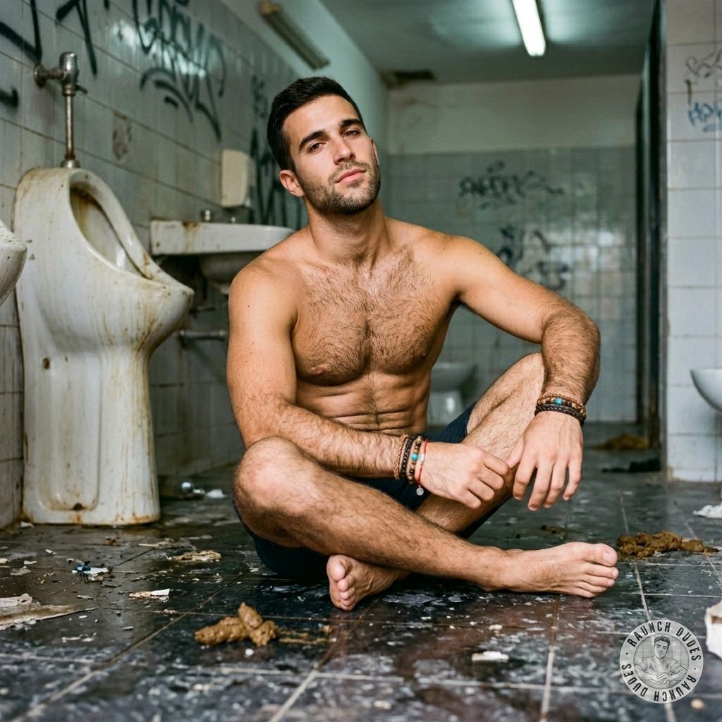 Sitting in a public toilet drowning in a sea of warm, thick shit, fingers sinking into the mess as I spread my legs wider...