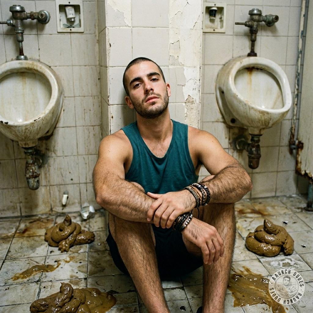 Squatting in a filthy public toilet, ass deep in shit, letting it drip down my thighs while I finger myself raw. The stench...