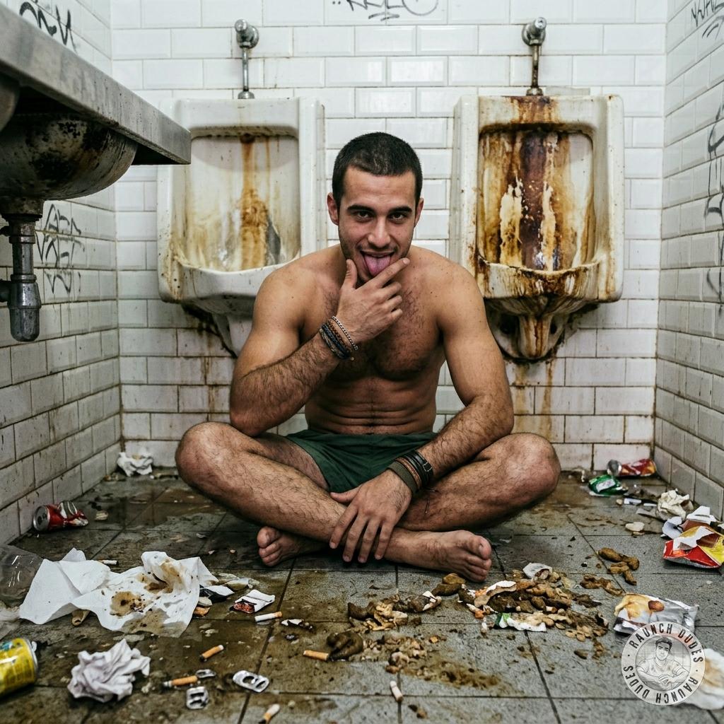 Dirty floor, knees down, ass up—this public toilet’s the perfect spot to get fucked raw while strangers flush around us 🚽💦...