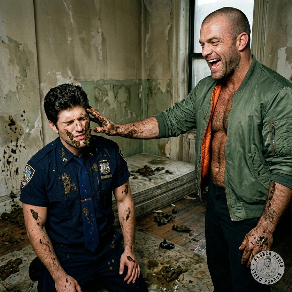 Skinhead smears shit all over a sub cop’s face, making him choke on the filth while begging for more. The humiliation is...