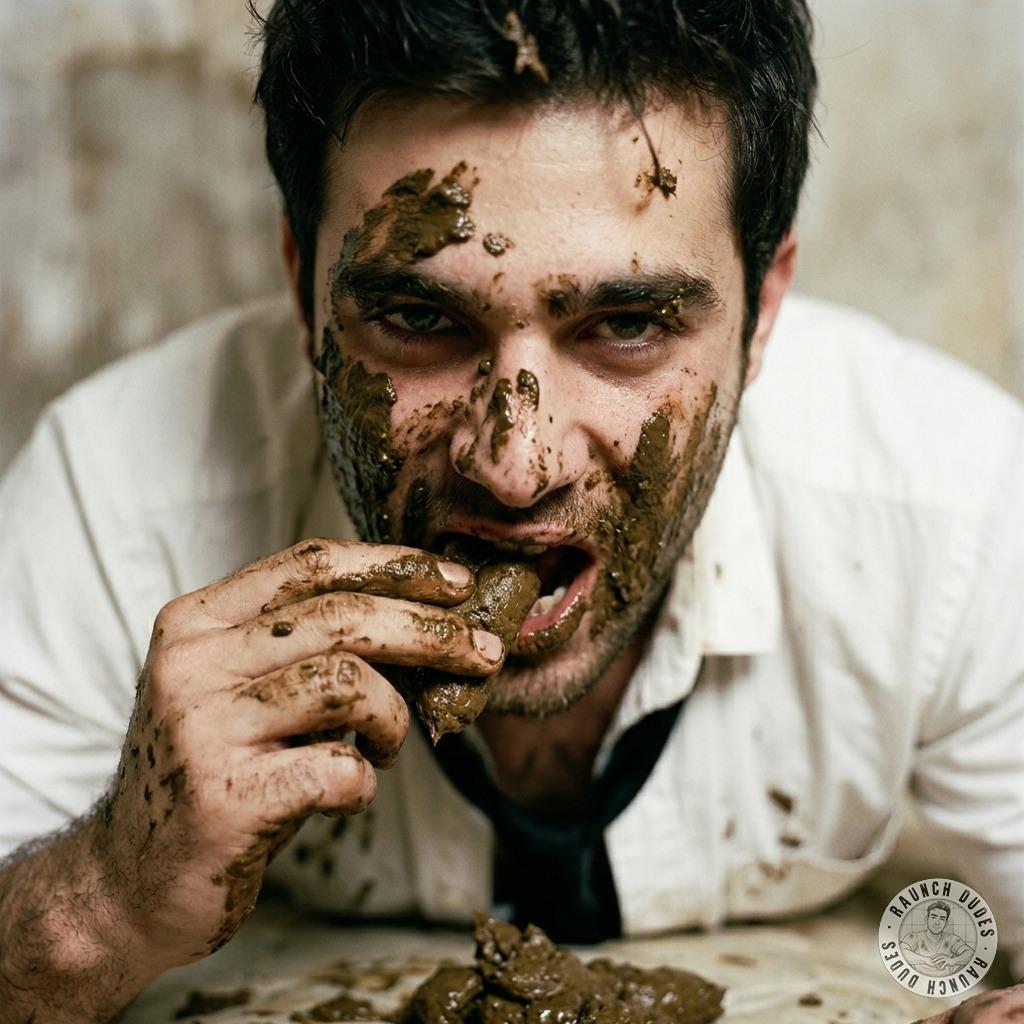Tie’s loose, collar’s tight—nothing sexier than a man in his Sunday best devouring that filthy load. Messy, greedy, and all...