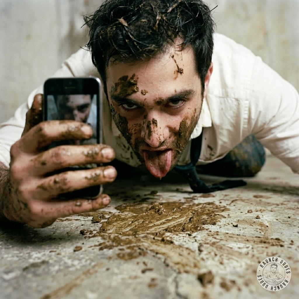 Dirty boy on his knees, tongue out, covered in filth—just took a pic of his mess for me. Who’s gonna be his next filthy...