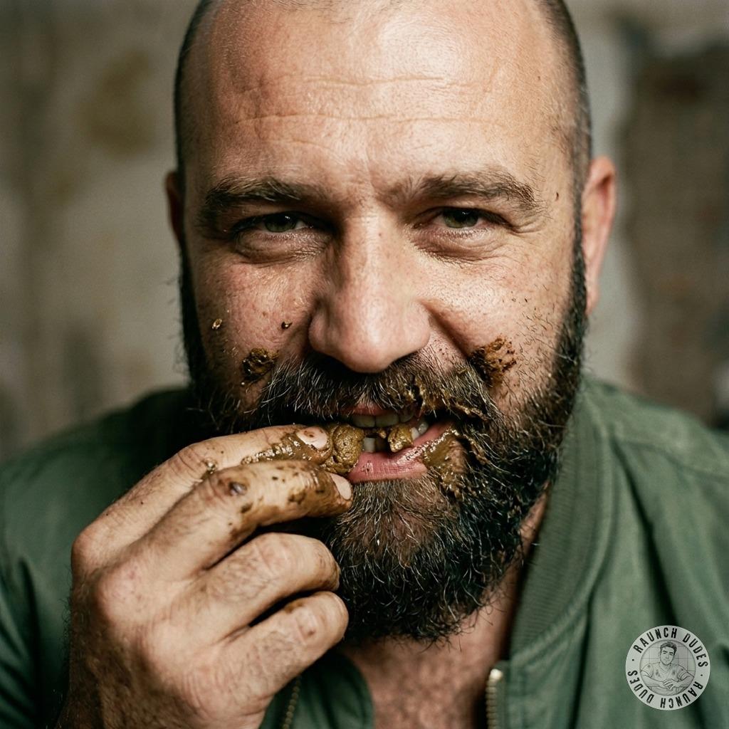 Hot daddy slurping that filthy load straight off his fingers—nothing sexier than a beard full of my dirty gift. #gayscat...