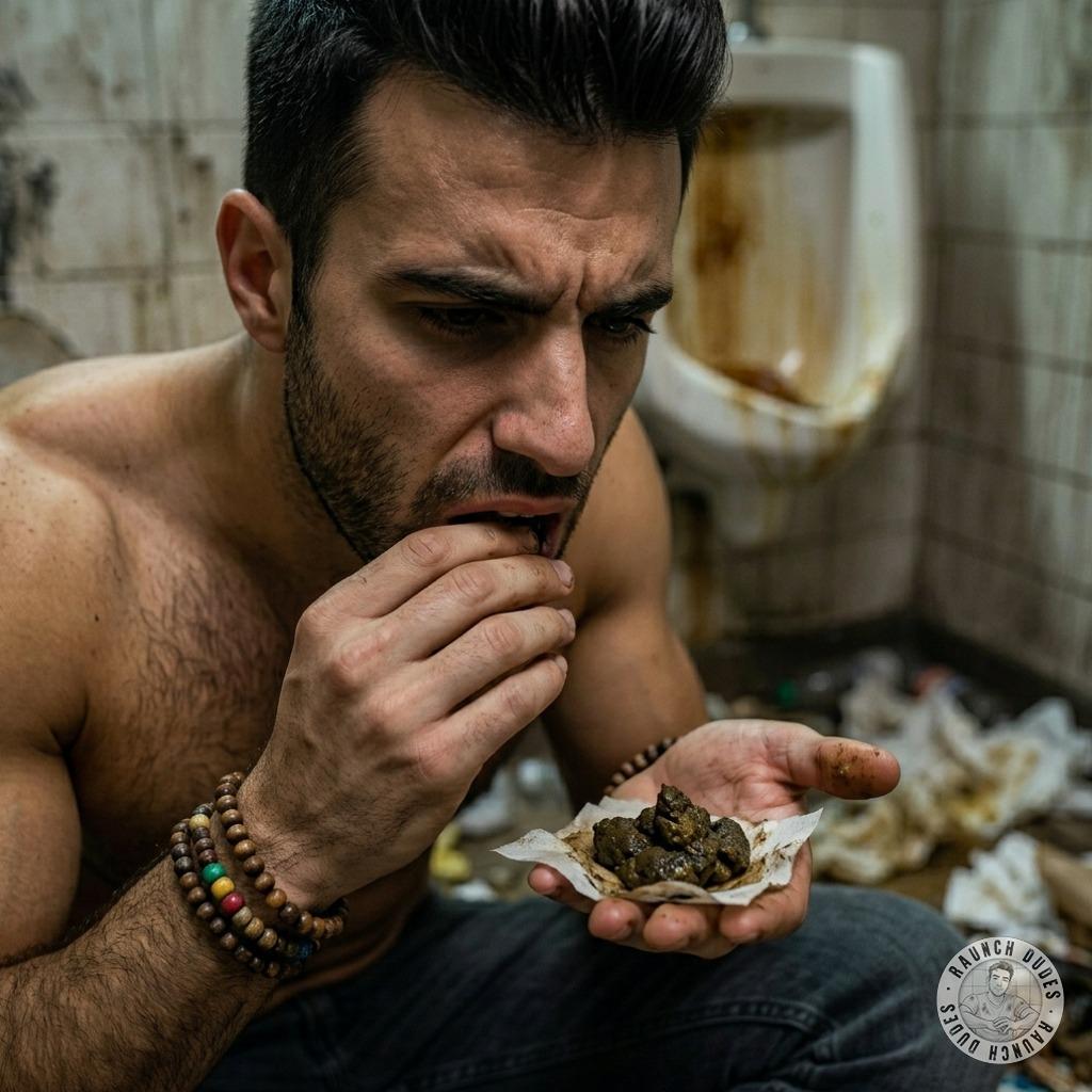 Hot as hell watching this guy devour that filthy load in a grimy public stall—no shame, just pure, sloppy hunger. Who’s...