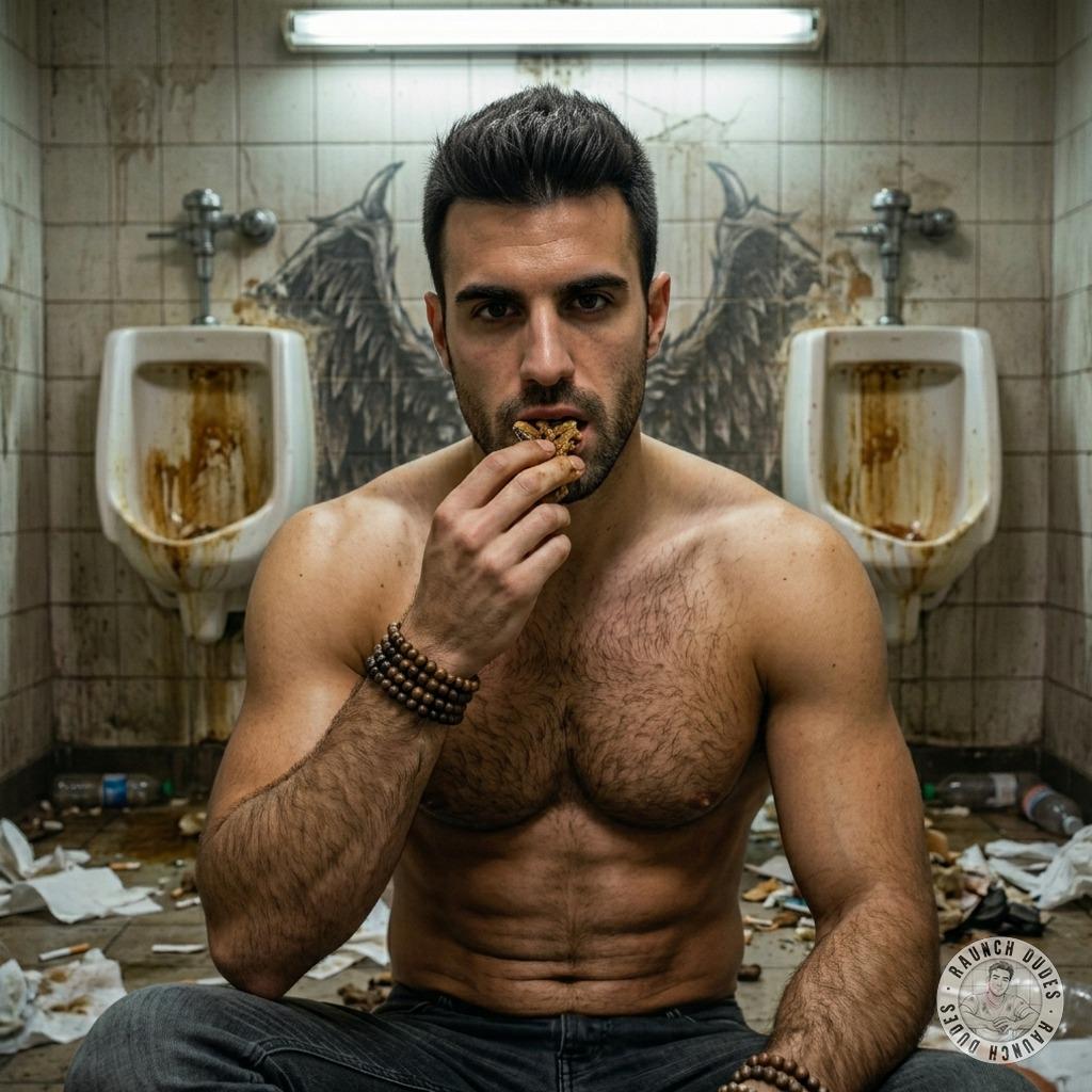 Hot as hell watching this guy chow down on filth in a grimy public restroom—raw, unfiltered, and so damn into it. Who’s...