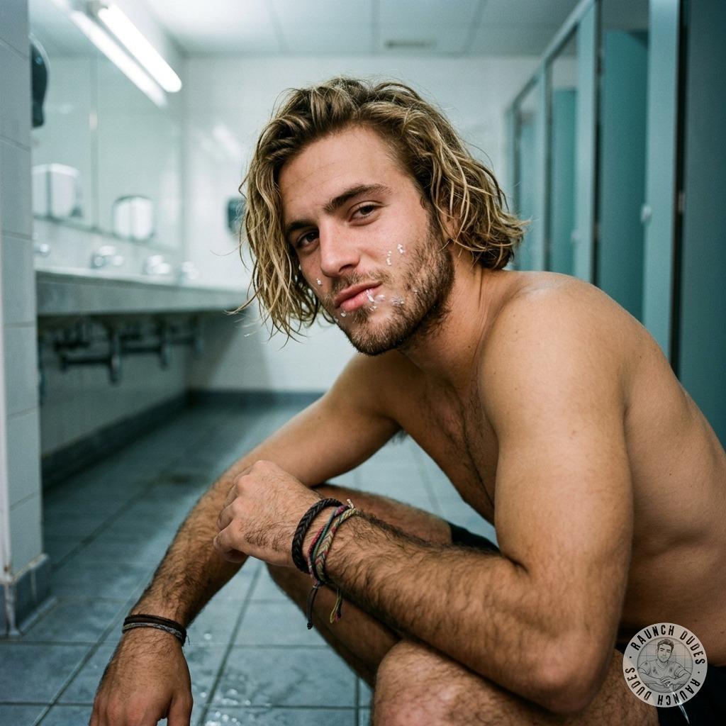 Hot dude on his knees in a public restroom, cum dripping down his face like a filthy toilethero masterpiece. Who’s ready to...