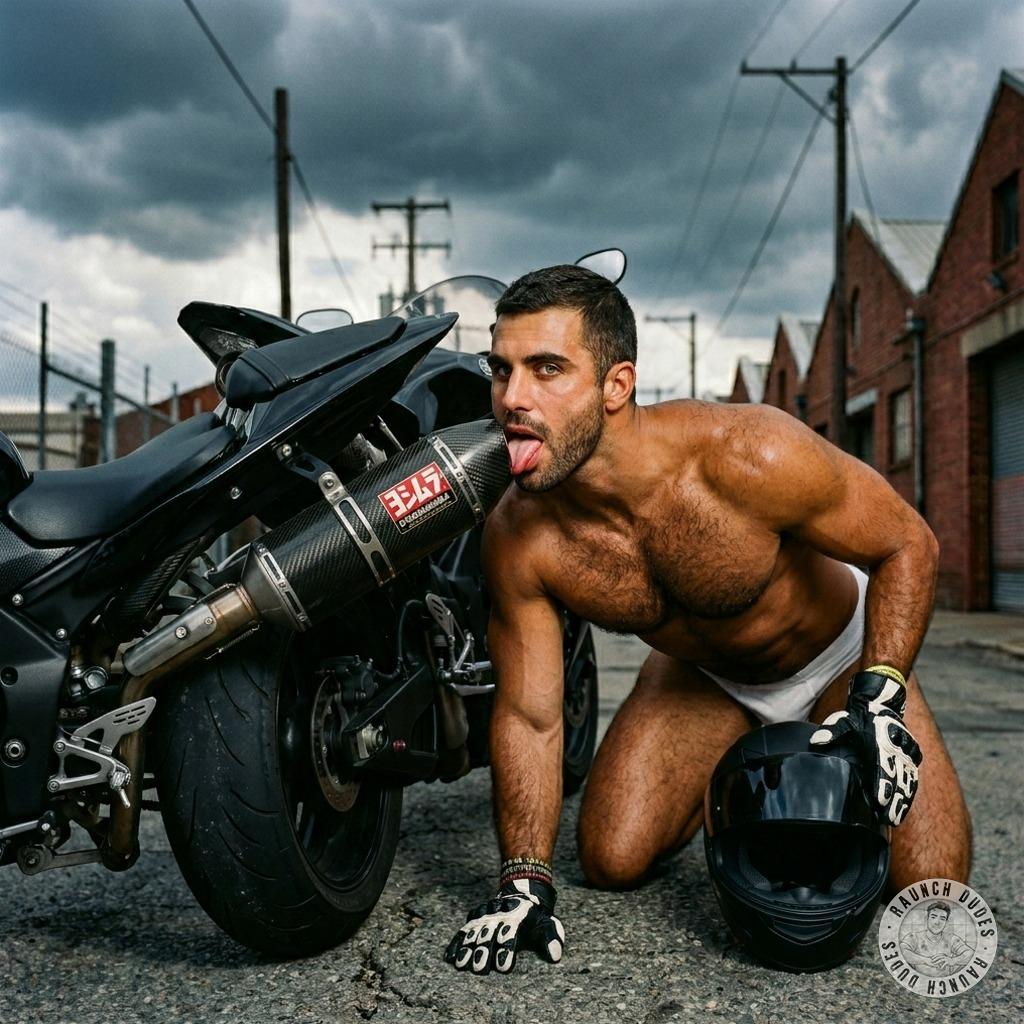 Riding that hot exhaust like it’s his favorite cock—nothing better than a filthy biker with a taste for metal & sin. #bikers...