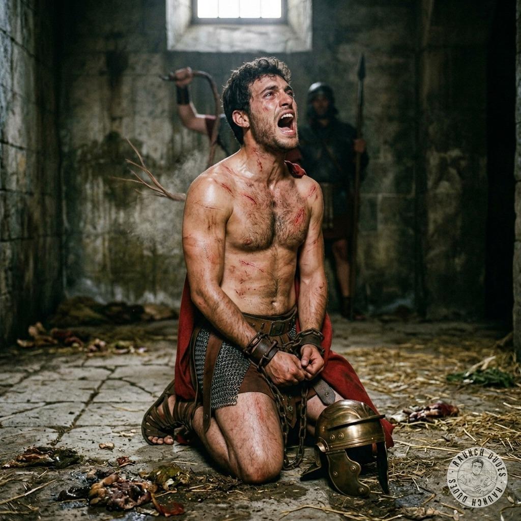 Roman slave kneeling, bound tight—every lash a reminder of who owns his pain. Begging won’t stop it, but his moans sure as...
