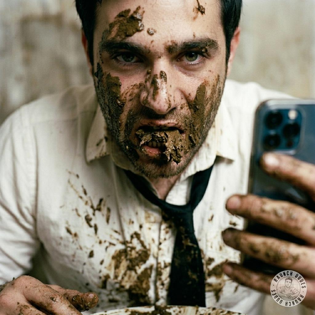 Dripping with filth, this hot guy can’t resist snapping a pic while devouring his favorite mess—raw, unfiltered, and so...