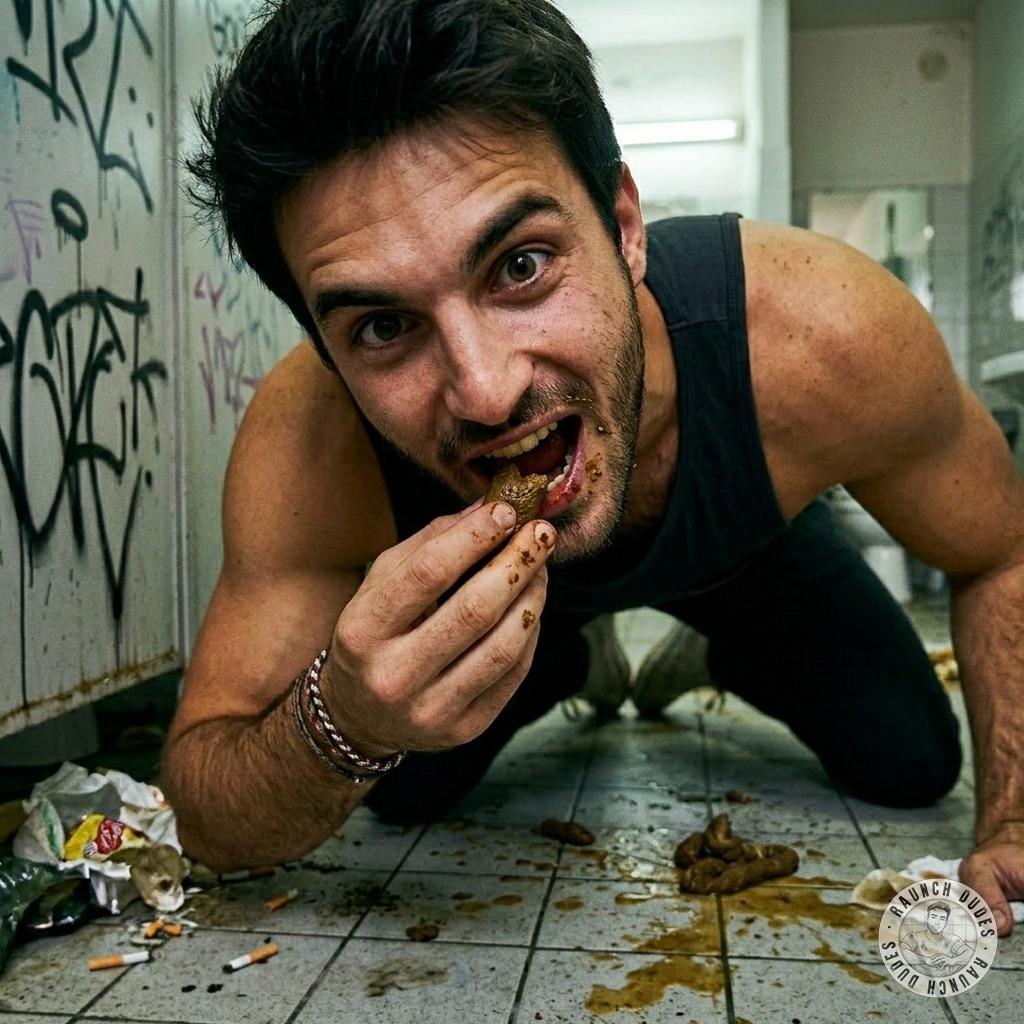 Hot little twink devouring that filthy load in a grimy public restroom—messy, raw, and so fucking hot. #gayscat #toilet