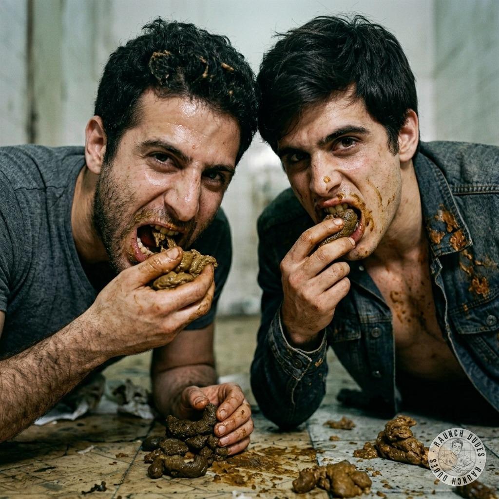 Two hot boys chowing down on the filthiest snack—floor of the bathroom’s got nothing on their dirty hunger. #gayscat...