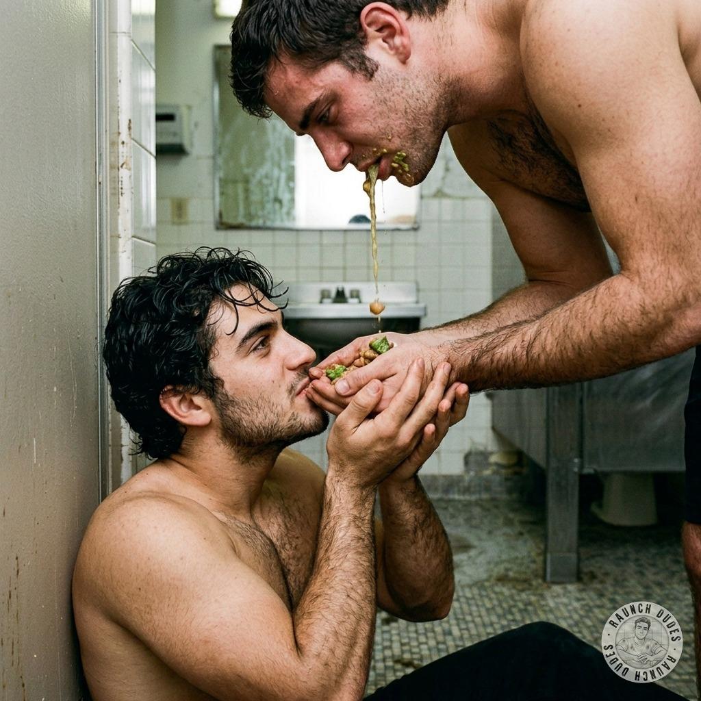 Hot as hell watching this guy gobble up every last drop in the bathroom—sloppy, filthy, and so fucking hot. #gaypuke...
