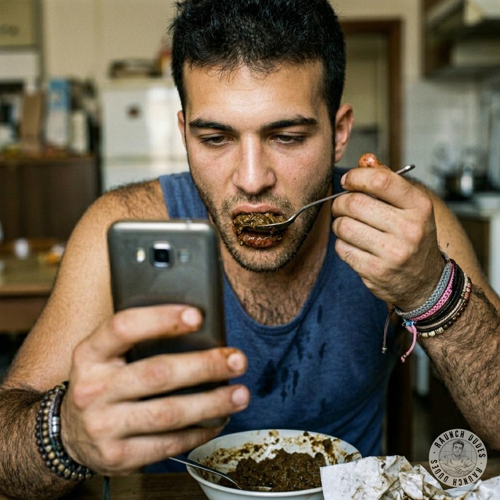 Hot as hell watching him slurp that filthy load straight off the spoon—nothing sexier than a guy who loves getting dirty....