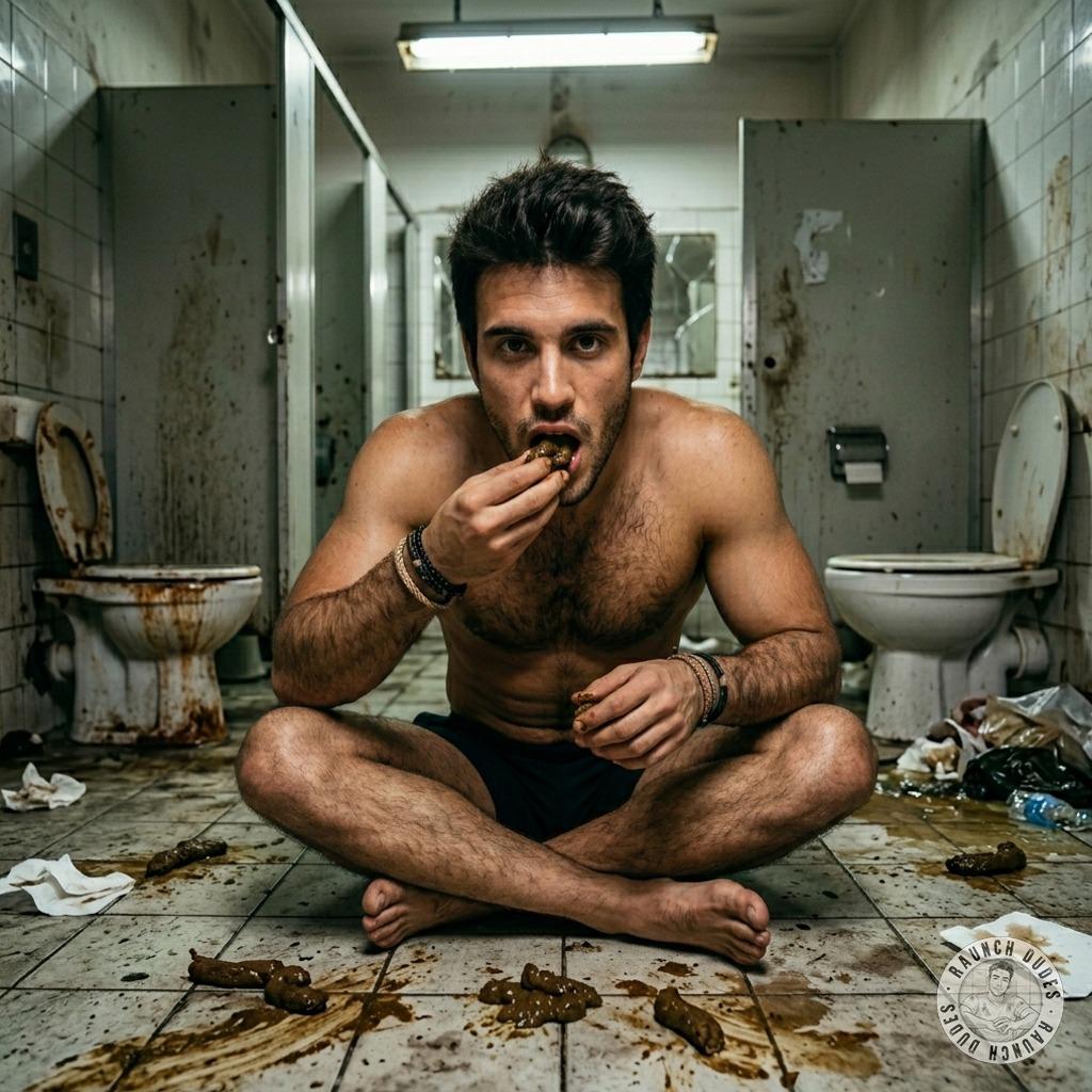 Hot as hell watching this guy devour that filthy load in the grimy public restroom—absolute gayscat perfection. Who’s ready...