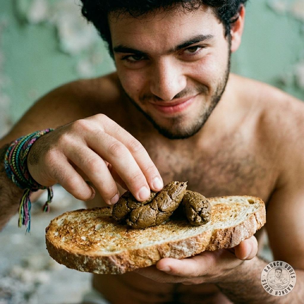 Hot as hell watching this guy slather that filthy load on toast—nothing sexier than a man who loves getting messy. #gayscat...