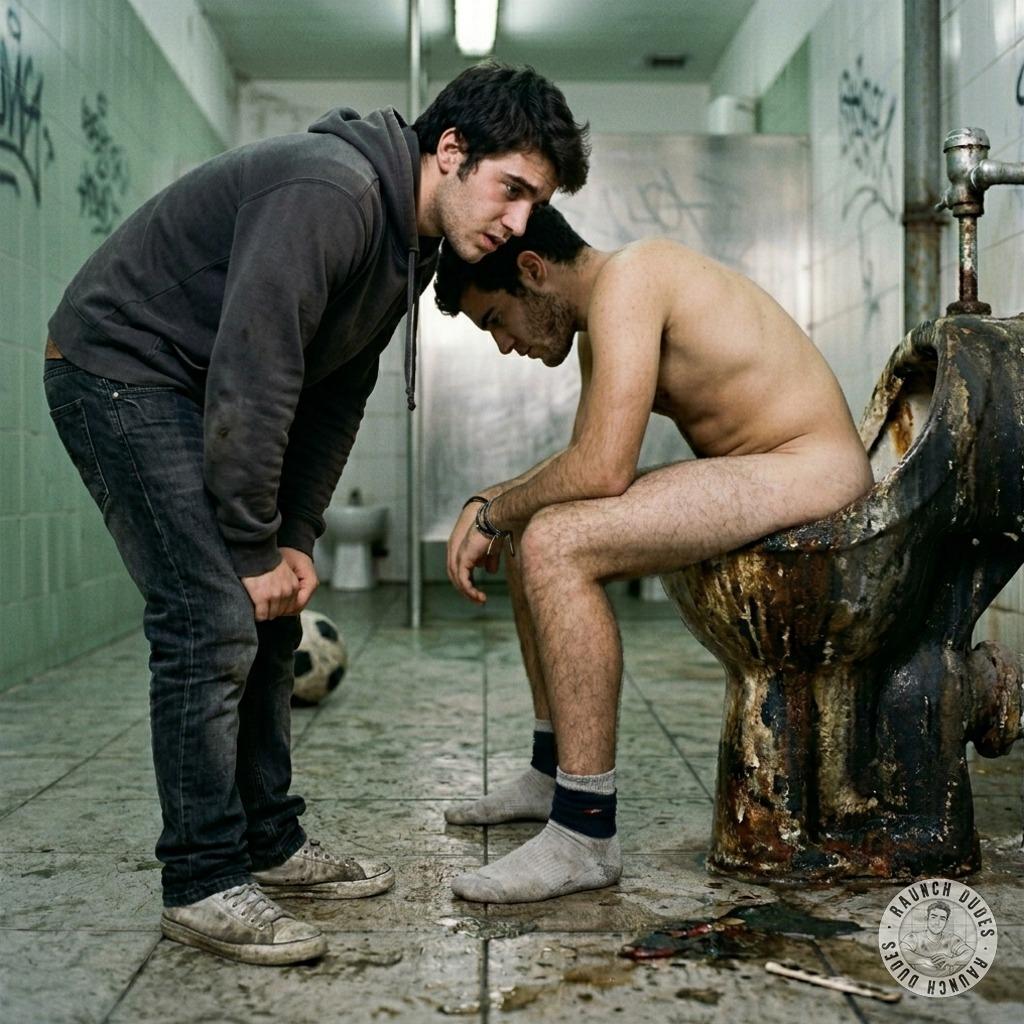 Dirty boy takes a shit in a filthy stall while I kneel, watching that sweet brown mess drip—fuck, can’t resist that raw,...