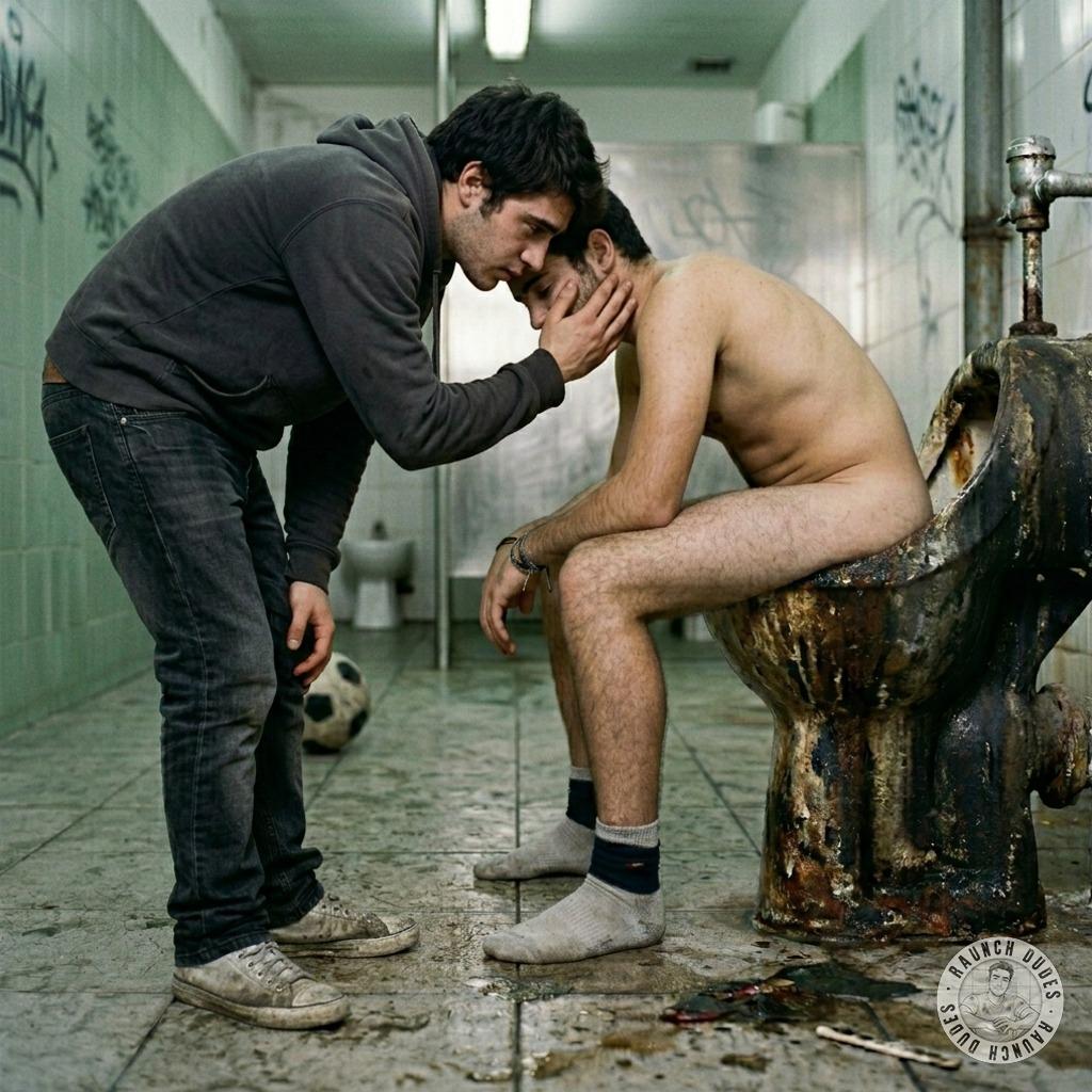 Hot, tight hole clenching as he shits messy in that filthy stall—my fingers tracing every dirty twitch while he groans....