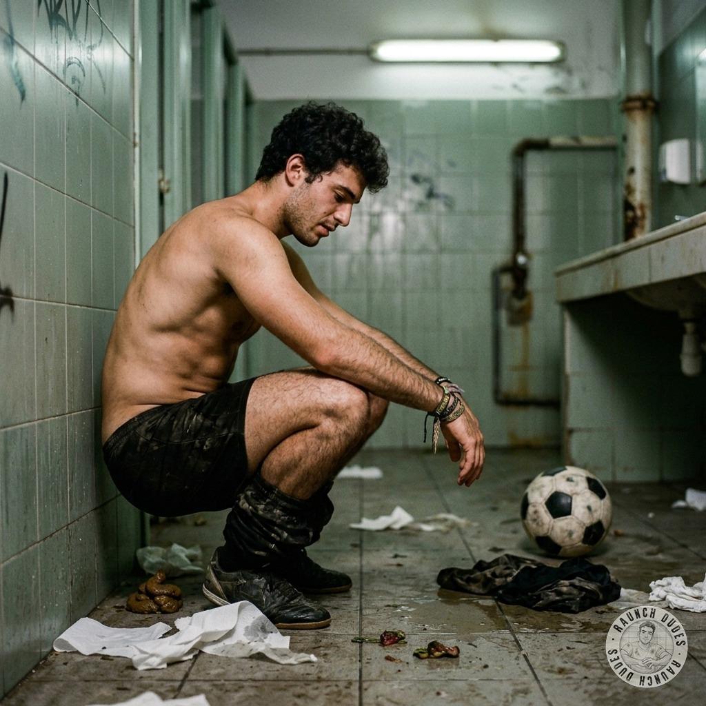 Squatting in the locker room, that hot player’s got me drooling—nothing sexier than a filthy mess on the floor while he...
