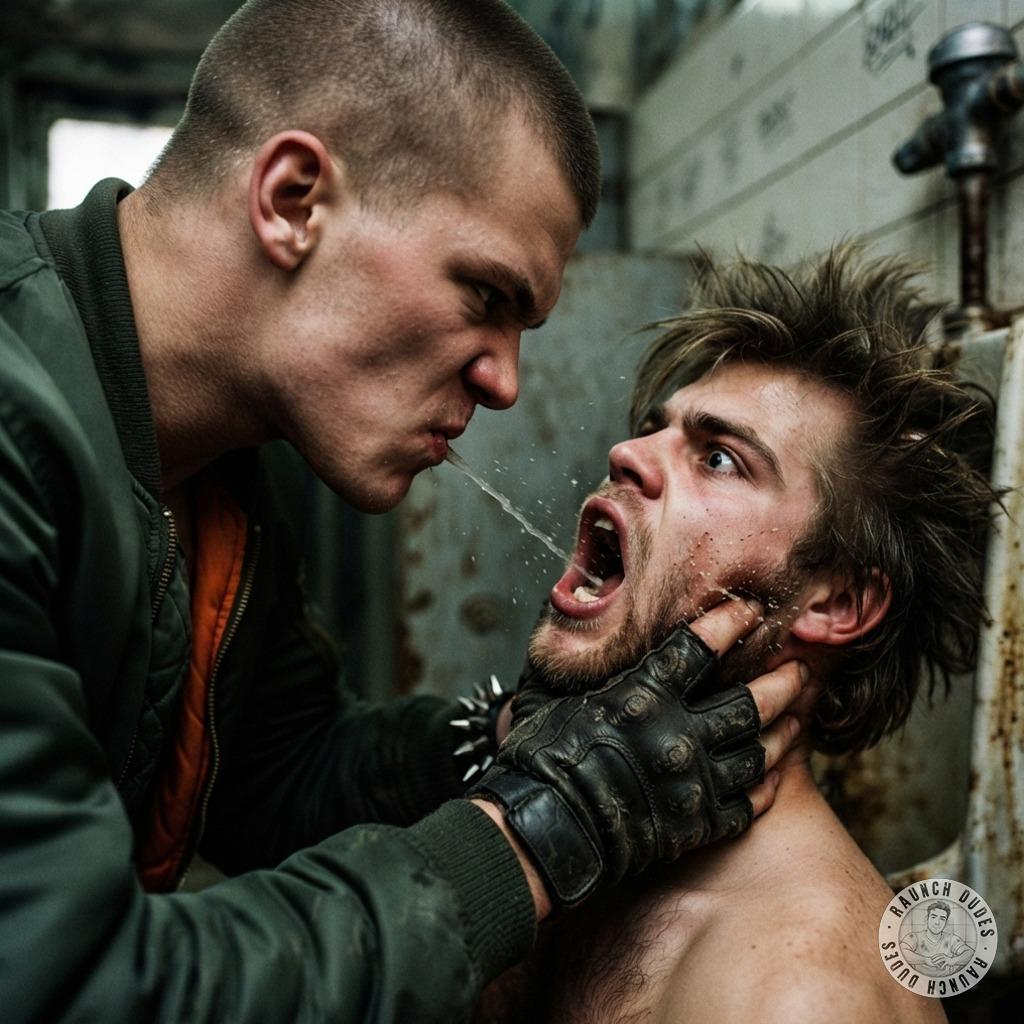 Skinhead’s cum dripping down that punk’s chin—fuck that filthy mouth full of my load. Own it, baby. #gayspit #punks...