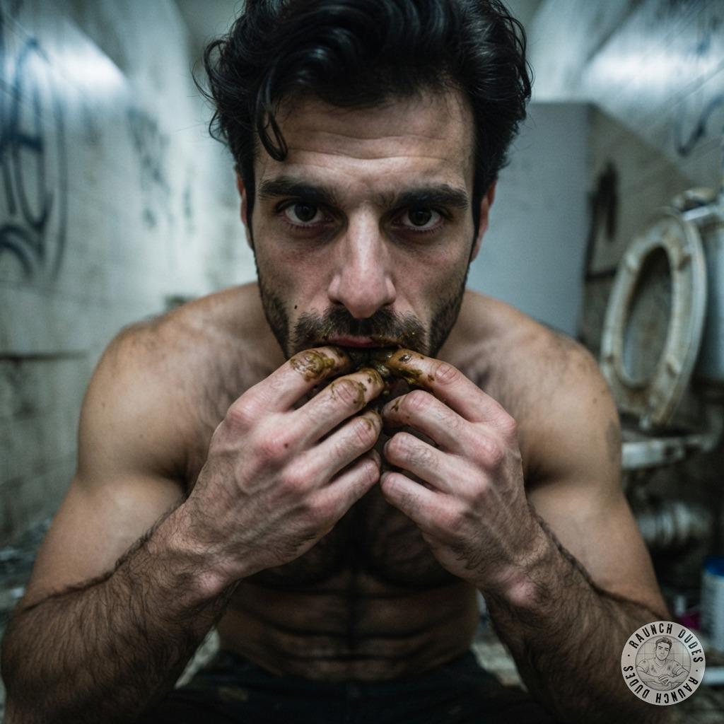 Hairy boy devouring that filthy load—nothing sexier than a man who loves getting dirty. #gayscat #hairy