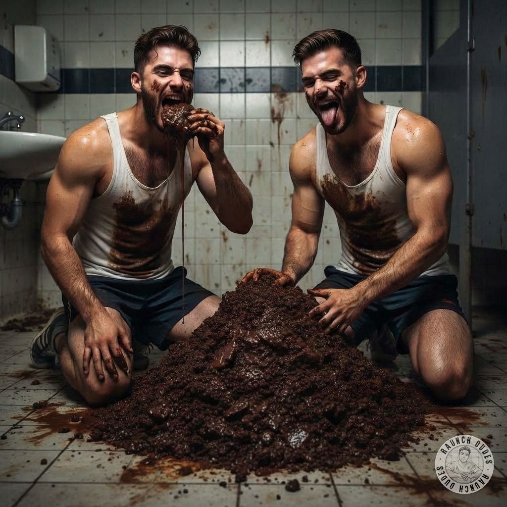 Two filthy pigs feasting on a pile of shit, slurping every last drop like it’s the finest delicacy. 🐷💦🔥 #gayscat #perverts...