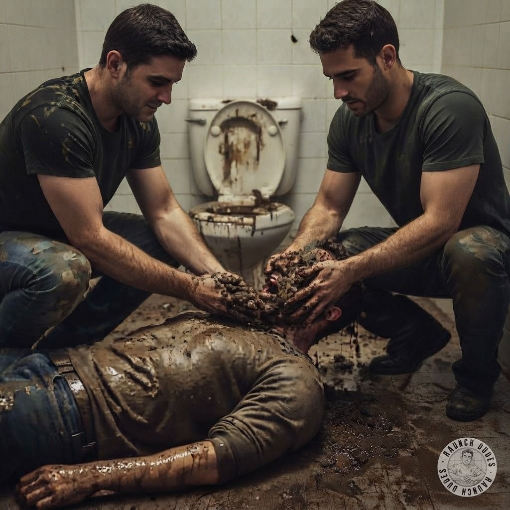 Two ripped scouts pin me down in a grimy public toilet, taking turns to cover me in their filthy mess. The stench, the heat,...