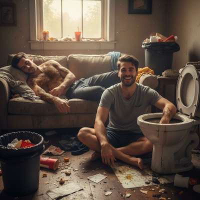 Lazy Sunday at home: just me, my bro, and our favorite overflowing throne 💩 #gayscat #filth #toilet #humiliation #rough...