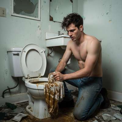 This ripped beast turned the public shitter into his personal washing machine 💩🚽 #gayscat #workers #toilet #submission #hairy