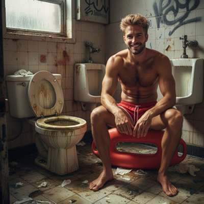 Swim trunks low, feet in the puddle, zero fucks given – summer vacation just got upgraded to full raunch mode. #gayscat...
