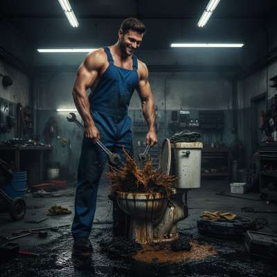This muscled mechanic just declared war on the nastiest industrial toilet 💩🔧😈 #gayscat #filth #workers #toilet #rough