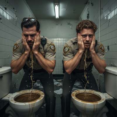 Cop duo's golden face wash. #gaypiss #military #toilet #selfie