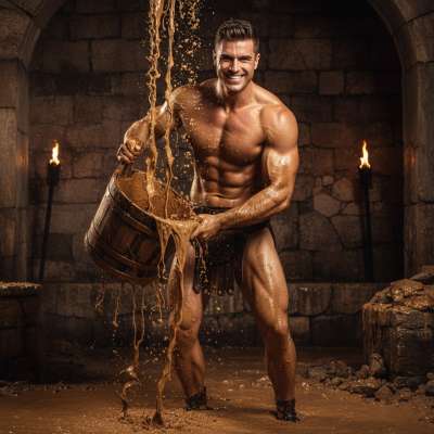 Nothing hotter than a gladiator flexing those muscles while collecting the filth that drips from above. The way he handles...