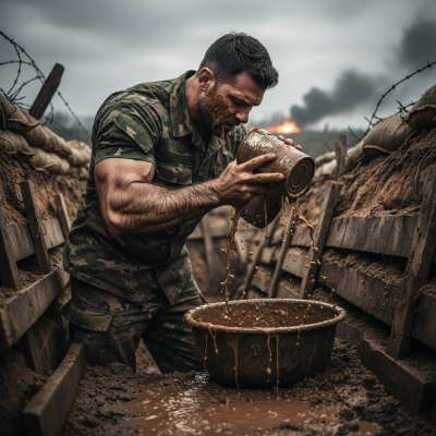 Nothing hotter than a sweaty soldier scrubbing the trench latrine, muscles glistening as he cleans up the mess. 💦🔥 Who else...