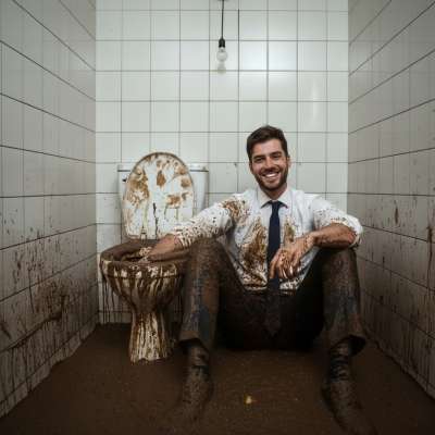 Laughter in filth—nothing hotter than a well-dressed pervert giggling in a shit-covered bathroom, fingers deep in the...