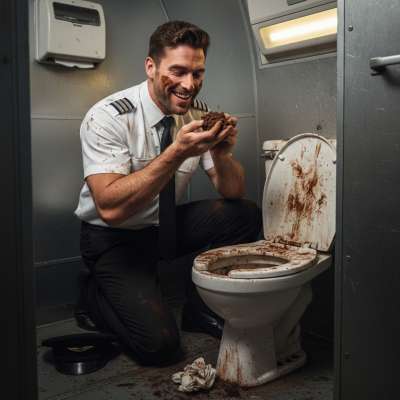 Pilot’s dirty secret: devouring shit straight from the filthy toilet. The ultimate taboo pleasure! 😈💦 #gayscat #perverts...