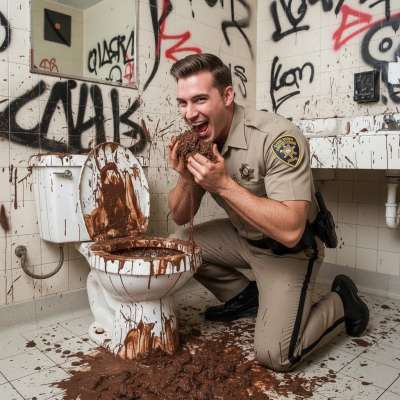 Caught a cop feasting on filth in a shit-stained toilet—dirty, desperate, and deliciously perverted. 😈💦 #gayscat #gaypiss...
