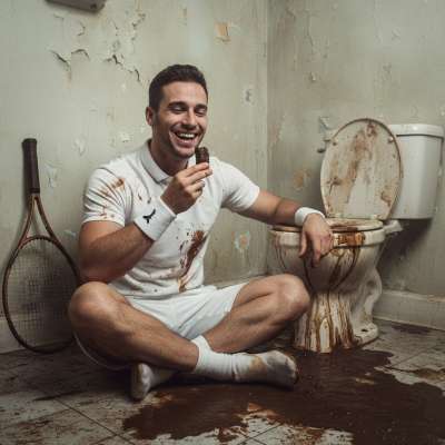 Nothing beats a sweaty jock after a match—especially when he’s bent over a filthy toilet, begging for a taste of his own...