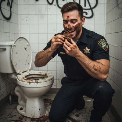 Dirty cop feasting on shit from a filthy toilet 😈💦 Who’s ready to join the party? #gayscat #gaypiss #perverts #dirtycops...